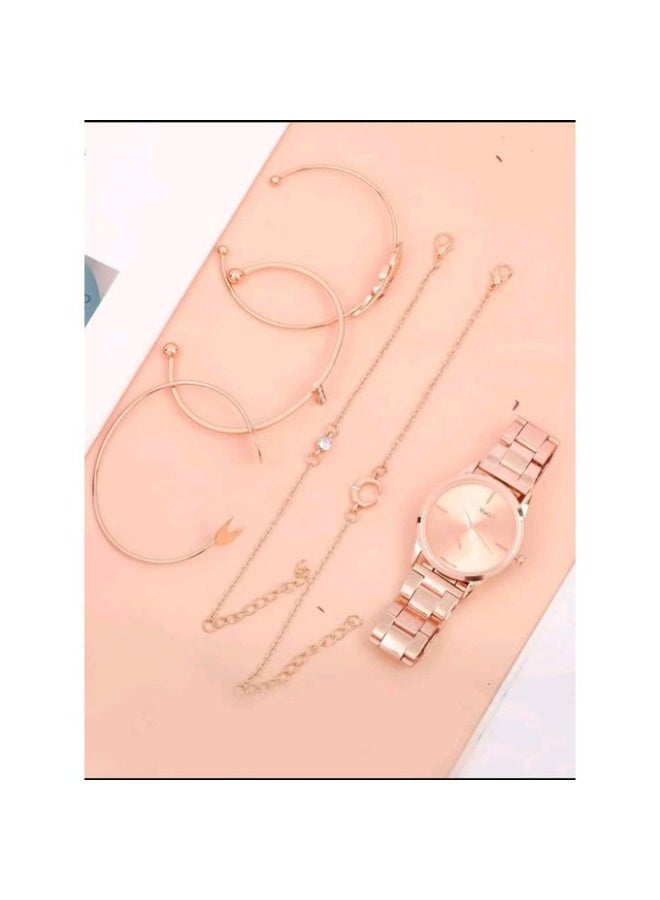 SHEIN-1pc Round Pointer Quartz Watch & 5pcs Bracelet - Image 3